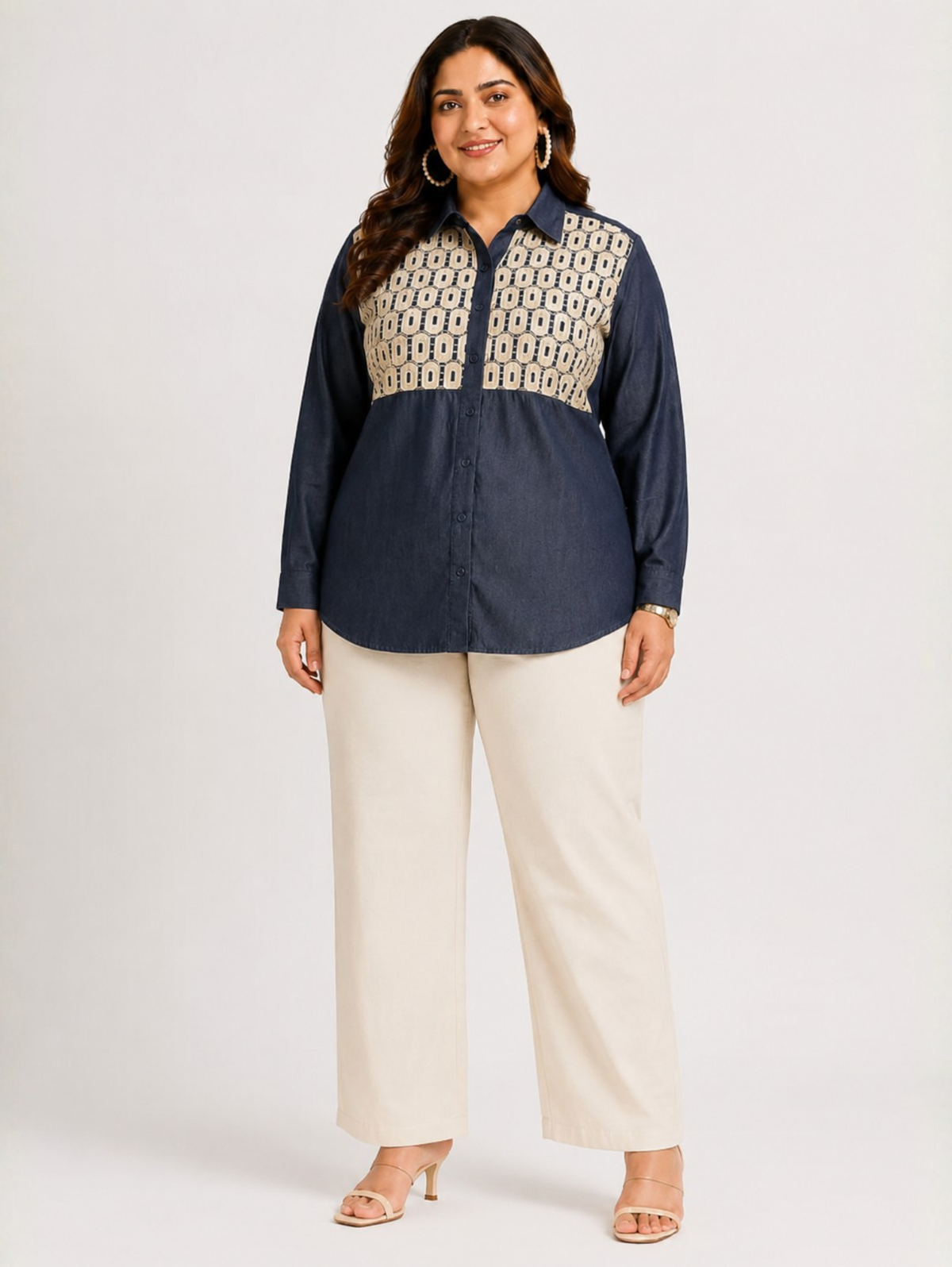 Navy Motif Denim Shirt