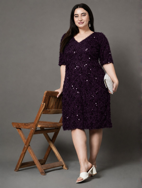 Wine Sheen A-Line Party Dress