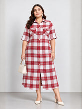 Crimson Checks Midi Dress