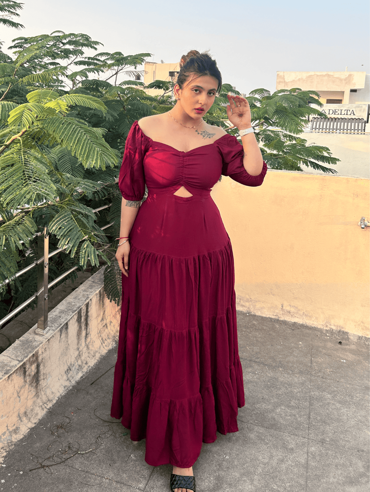 Wine Blushing Petal Dress