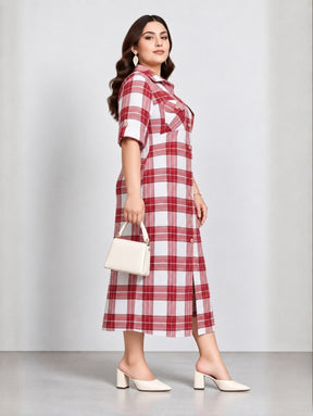 Crimson Checks Midi Dress