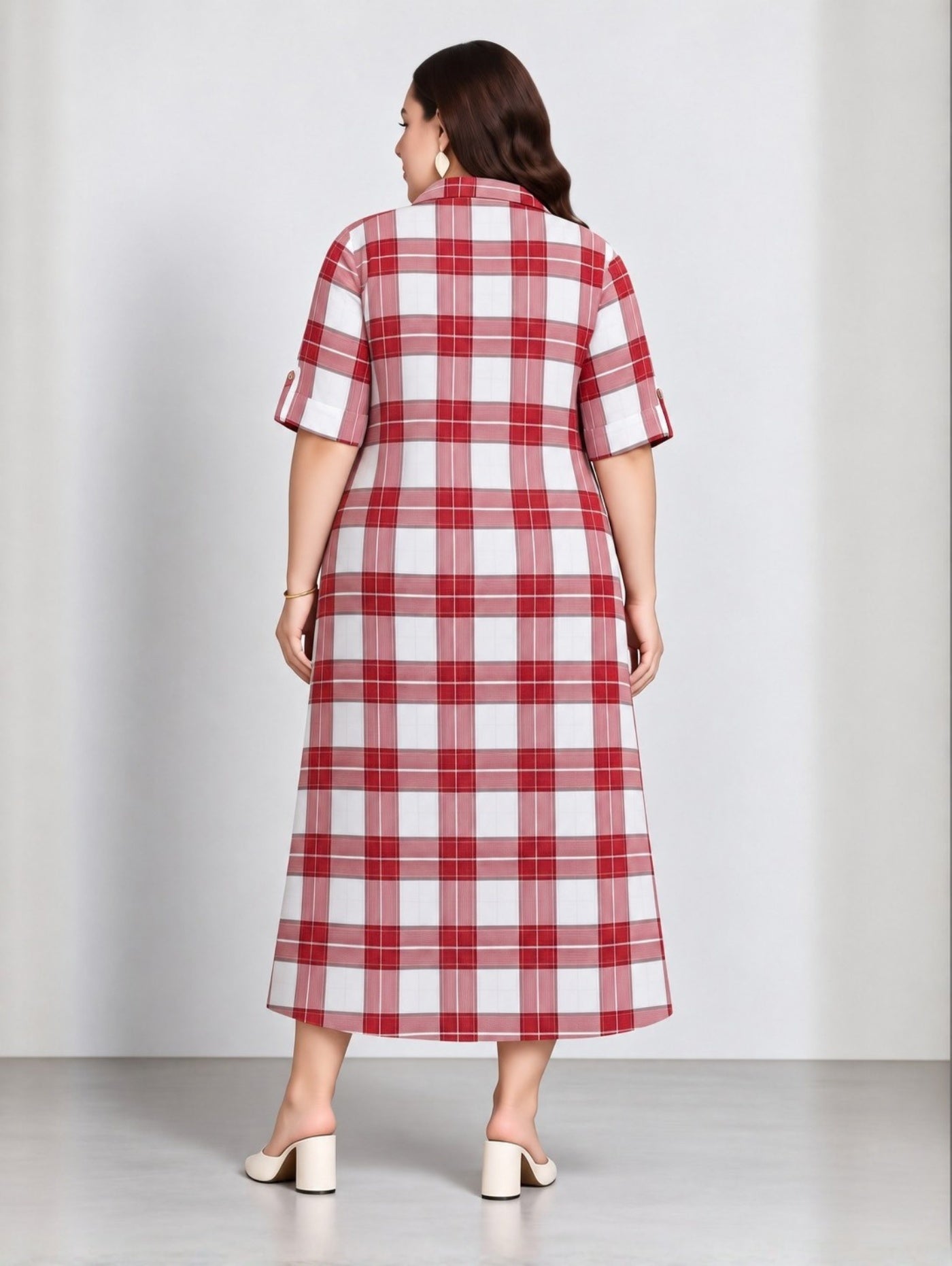 Crimson Checks Midi Dress