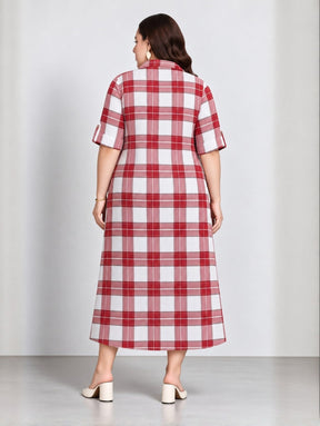 Crimson Checks Midi Dress