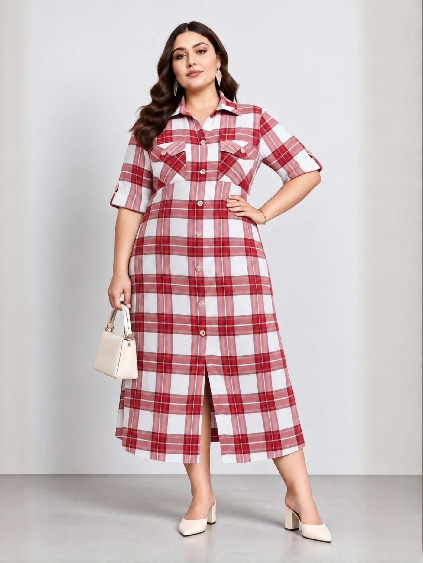 Crimson Checks Midi Dress