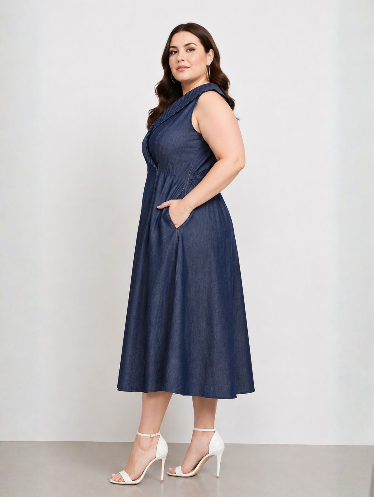 Cascade Curve Denim Dress
