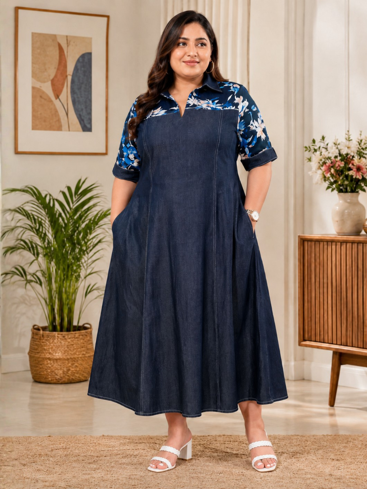 Floral Horizon Denim Dress