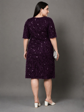Wine Sheen A-Line Party Dress