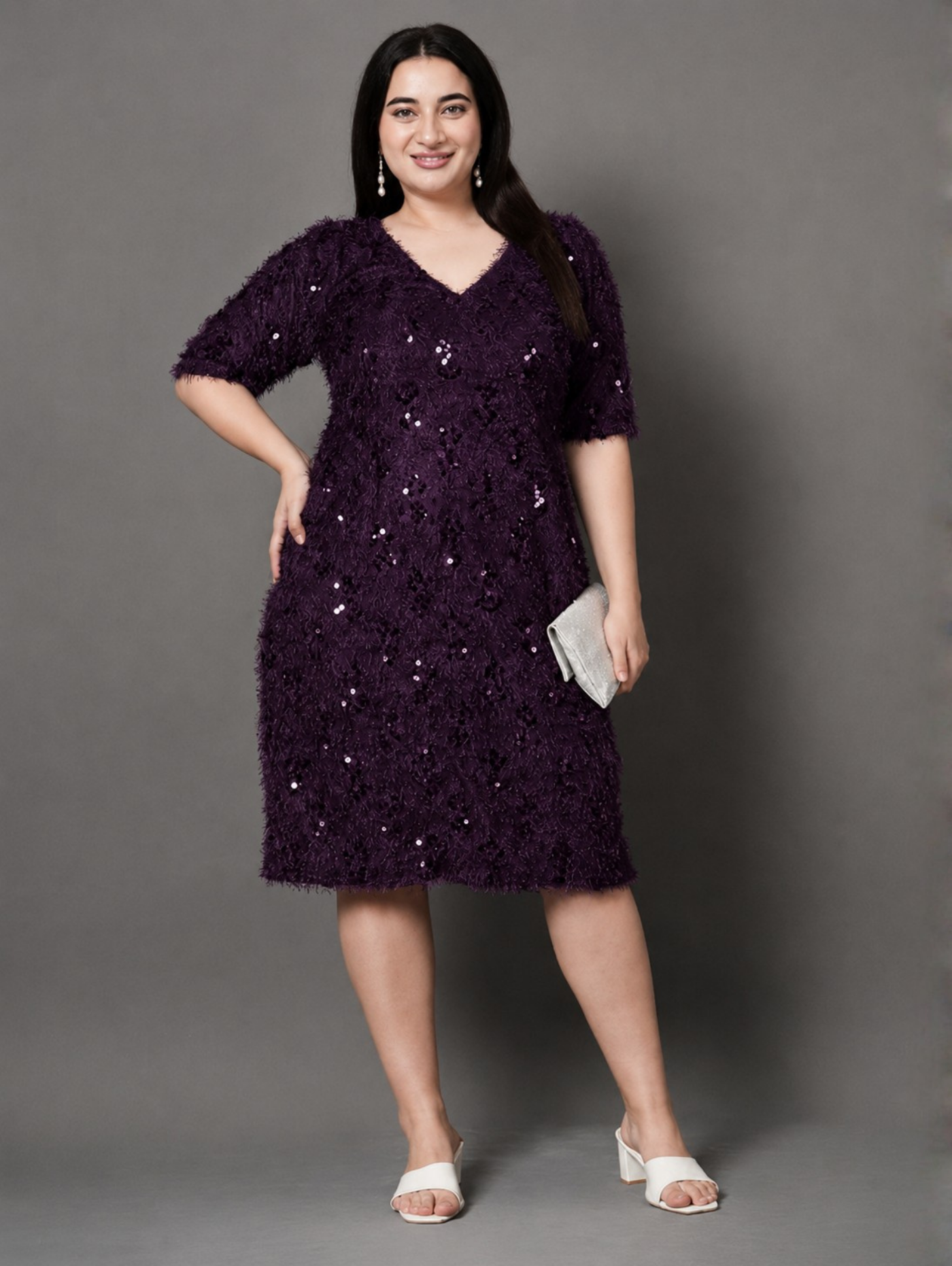 Wine Sheen A-Line Party Dress