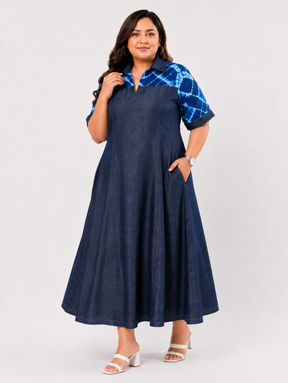 Shibori Drift Denim  Dress