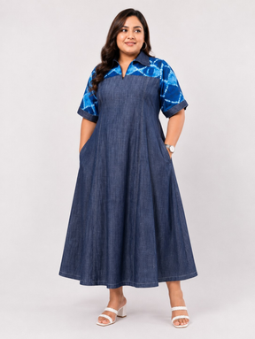 Shibori Drift Denim  Dress