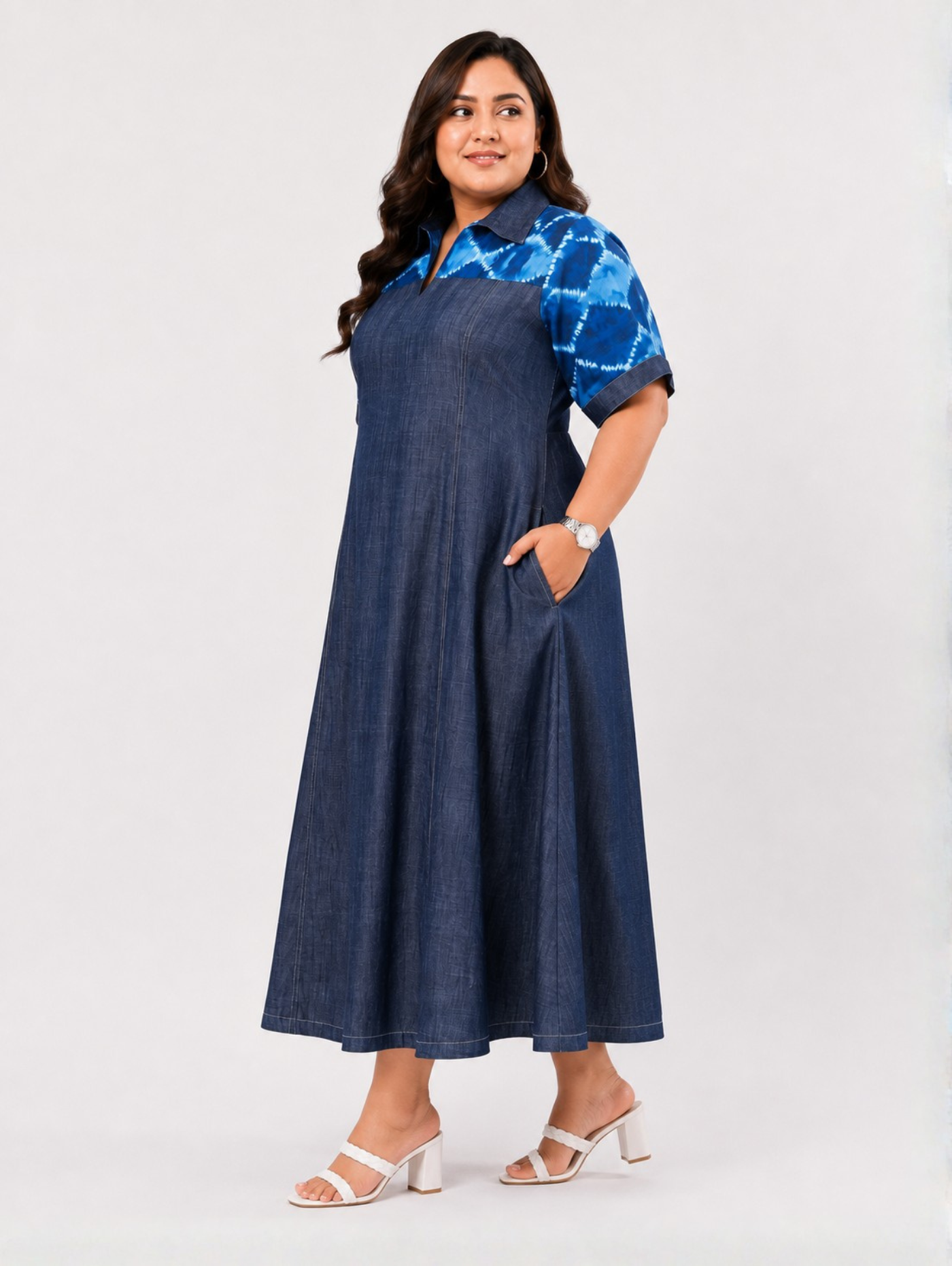 Shibori Drift Denim  Dress
