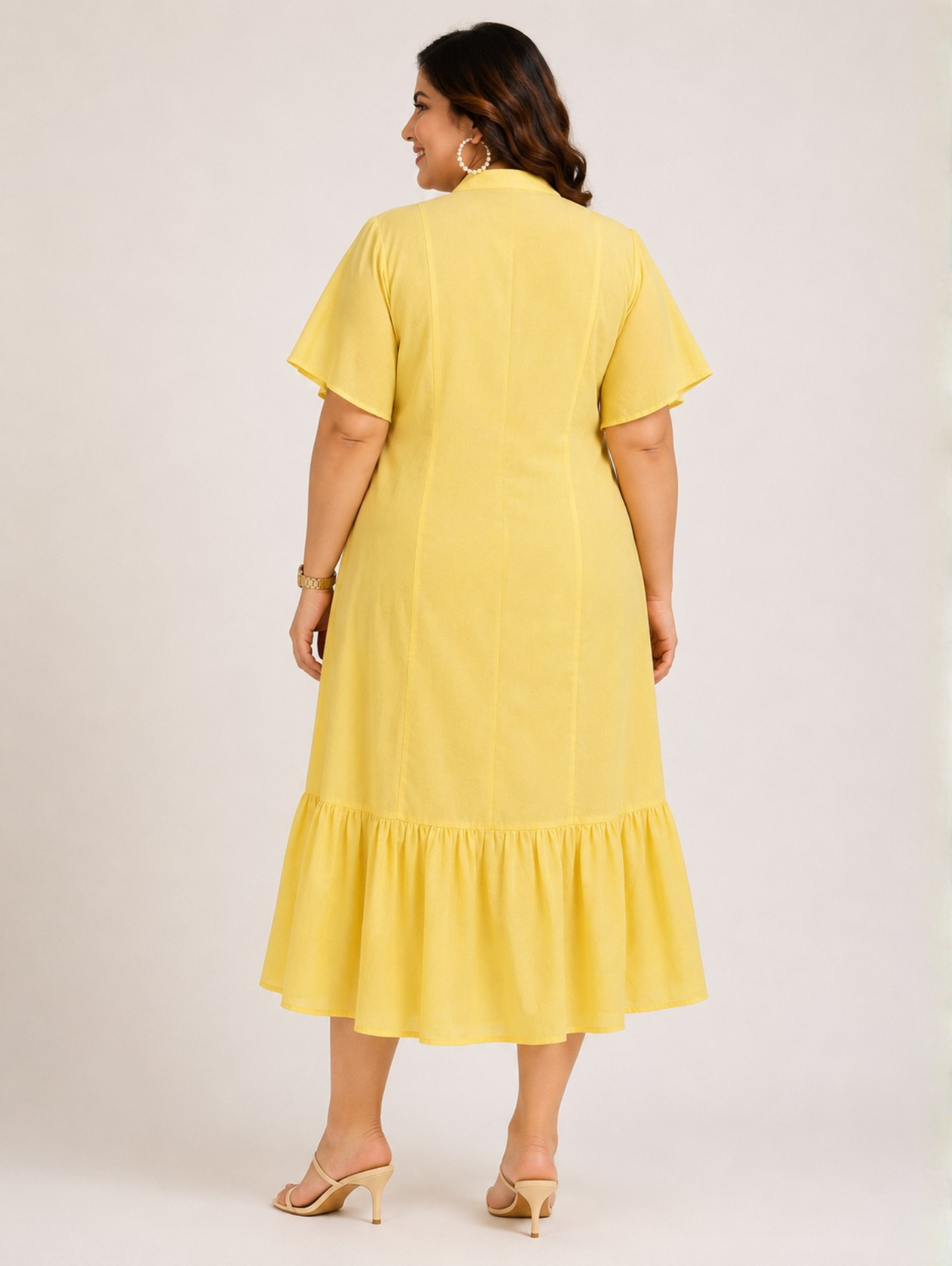 Pintuck Flare Yellow Dress