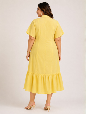 Pintuck Flare Yellow Dress