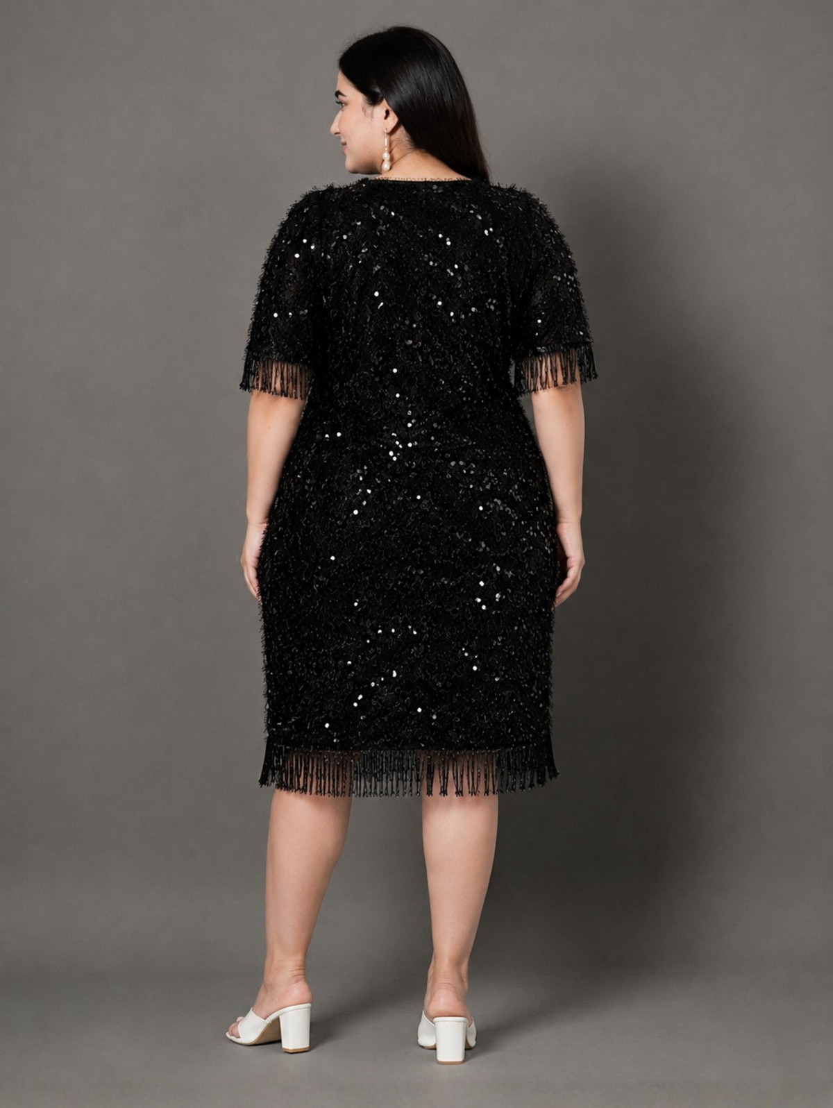 Black Sheen A-Line Party Dress