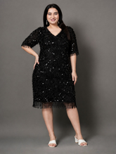 Black Sheen A-Line Party Dress