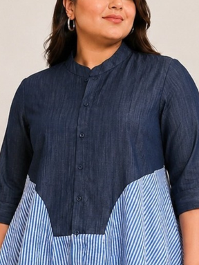 Denim Stripe Flare Top