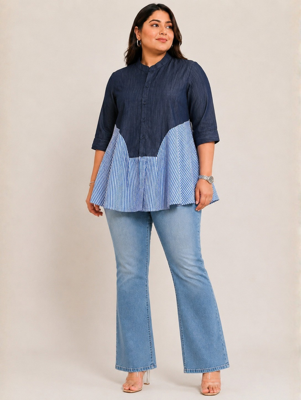 Denim Stripe Flare Top