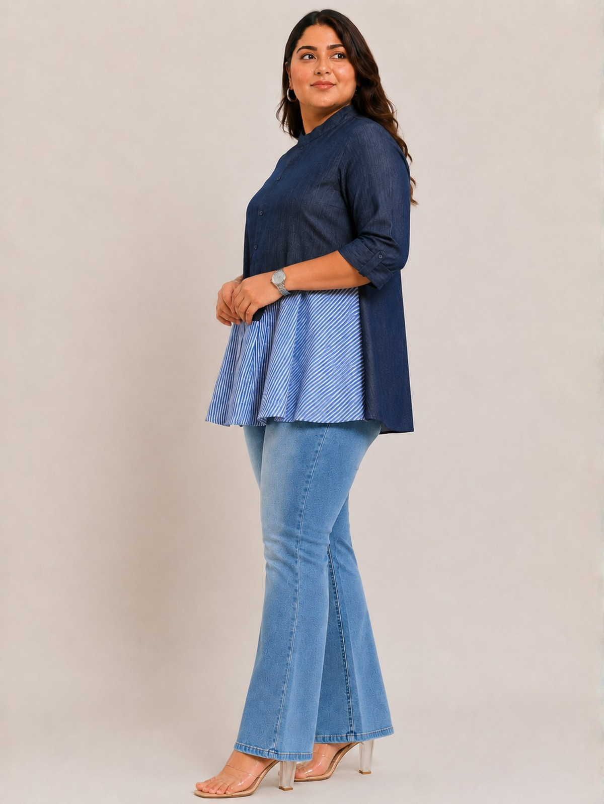 Denim Stripe Flare Top