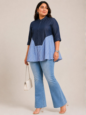Denim Stripe Flare Top